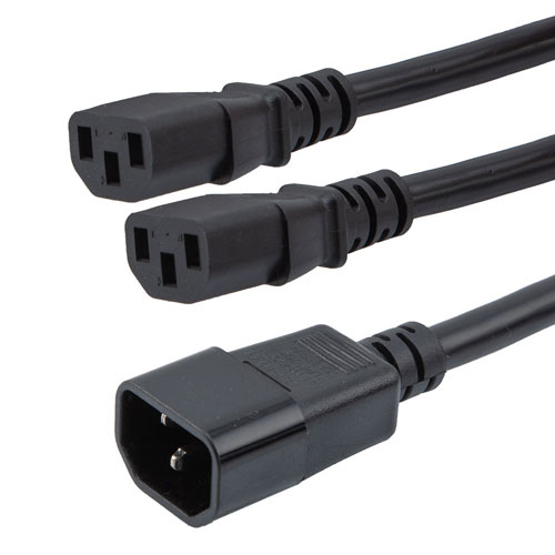 Split Power Cord, C14 to 2C13, 15 A, 3 feet, Black