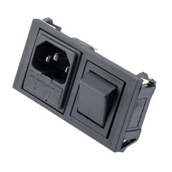 Horizontal Power Entry Module, Single-Fused C14 Inlet, Double Contact Switch, 74.5 mm