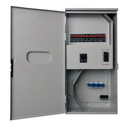 Power/Fiber Cabinet, 100A Main, 6x 15A 1P breakers, 1x 20A 2P breaker, GFCI, 24x Fibers, 3x RJ45 Couplers