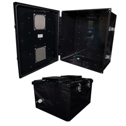 18x16x10 Polycarbonate Weatherproof Outdoor IP24 NEMA 3R Enclosure, Modified Base Vented Lid Black