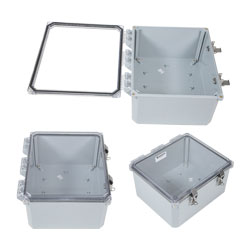 12x10x06 UL® Listed Polycarbonate Weatherproof Outdoor IP66 NEMA 4X Enclosure Bundled w/Blank Aluminum Mounting Plate, Clear Lid, Dark Gray