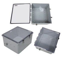 18x16x10 Polycarbonate Weatherproof Outdoor IP66 NEMA 4X Enclosure, Modified Base Clear Lid DKGY