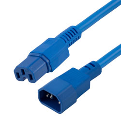 High Temperature Power Cord, IEC C14 to IEC C15, 15 A, 1 foot, Blue