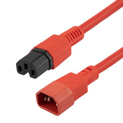 High Temperature Power Cord, IEC C14 to IEC C15, 15 A, 2 feet, Red