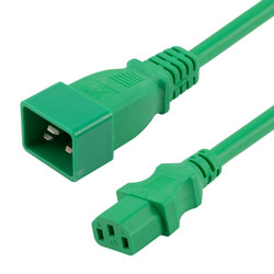 PC/PDU Power Cord, IEC C20 to IEC C13, 15 A, 2 feet, Green