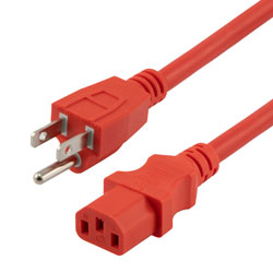 Universal CPU Power Cord, NEMA 5-15p to IEC-320-C13, 15 A, 3 feet, Red