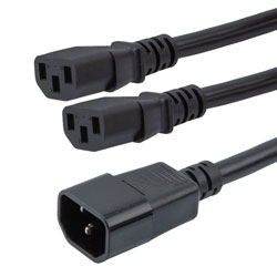 Split Power Cord, C14 to 2C13, 15 A, 2 feet, Black