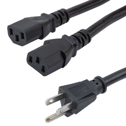 Split Power Cord, N5-15P to 2C13, 15 A, 2 feet, Black