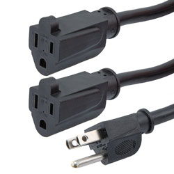 Split Power Cord, N5-15P to 2N5-15R, 15 A, 2 feet, Black