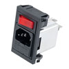 AC PEM C14, 1.0 to 3.0mm Panel Snap-In, 6.3mm Quick-Connect, EMI Filtered, Single Illuminated Switch Fuseholder