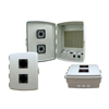 Picture of 14x10x04 ABS Plastic Indoor IP54 NEMA 12 Enclosure, Hook & Loop Mounting, Vent Lid & 48 VDC PoE outlets Gray